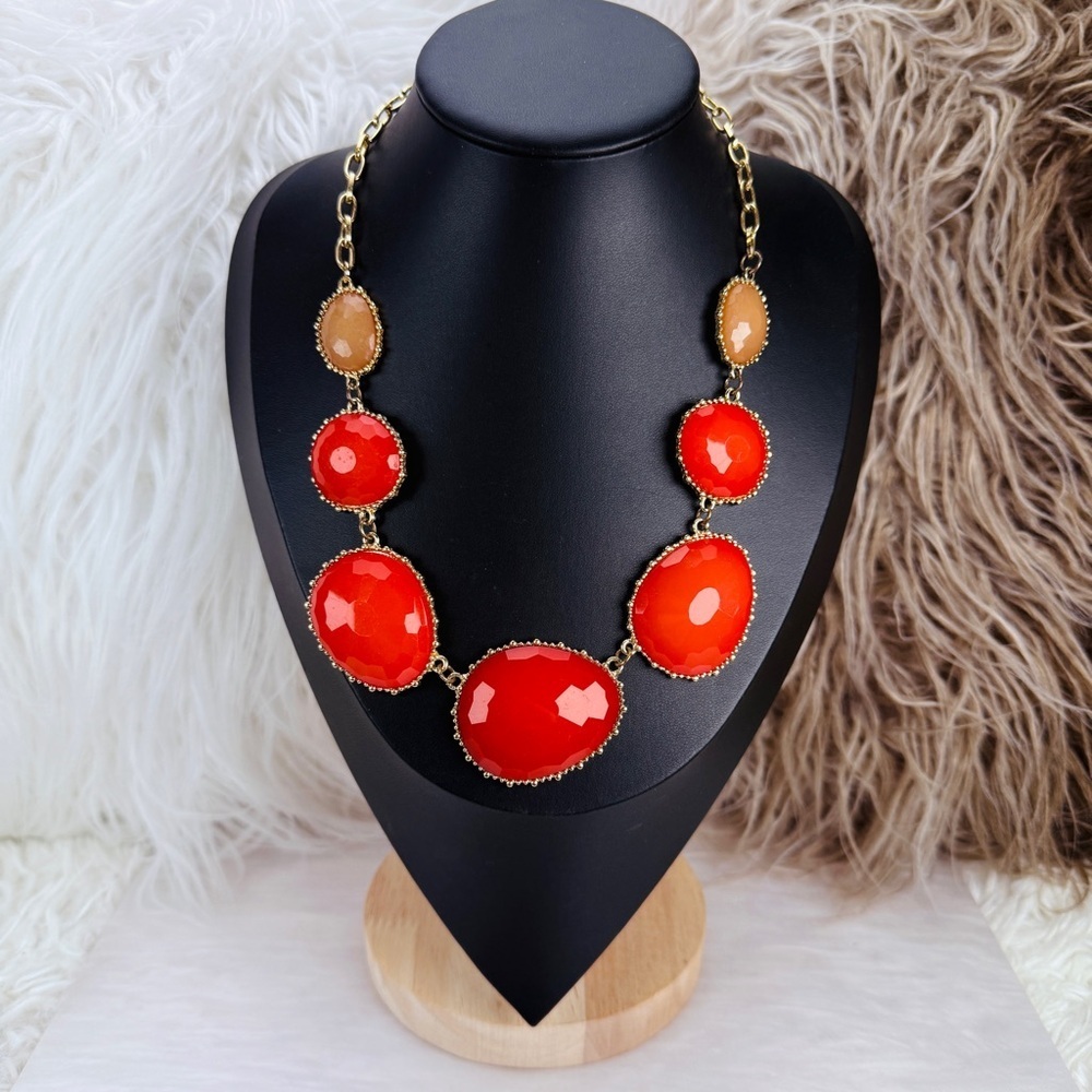 Beautiful, vibrant, red statement, costume holiday necklace
